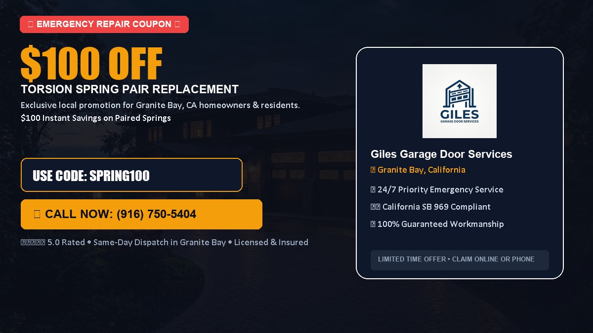 $100 OFF Heavy-Duty Torsion Spring Pair Replacement in Granite Bay, CA